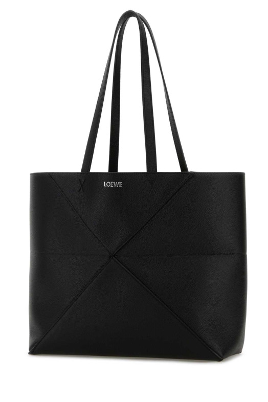 Black leather medium Puzzle Fold shopping bag Black LOEWE (A779PEWX04)