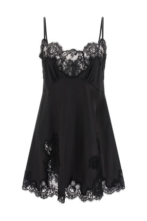 Satin and lace dress Black