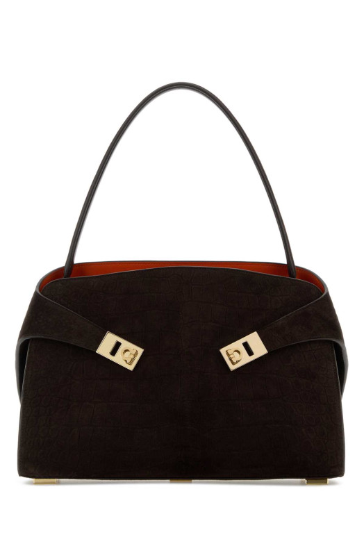Dark brown suede medium Hug Soft shoulder bag Brown SALVATORE FERRAGAMO (219816792871)