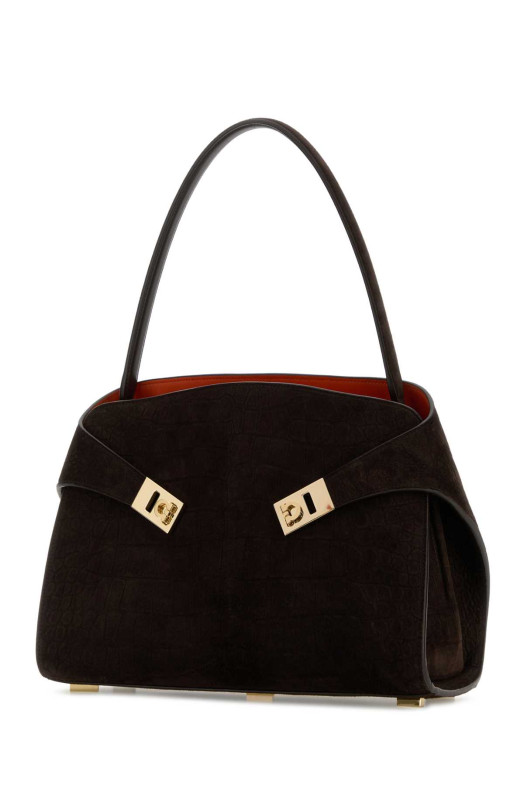 Dark brown suede medium Hug Soft shoulder bag Brown SALVATORE FERRAGAMO (219816792871)