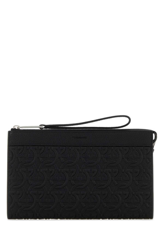 Black leather clutch Black SALVATORE FERRAGAMO (241483769473)