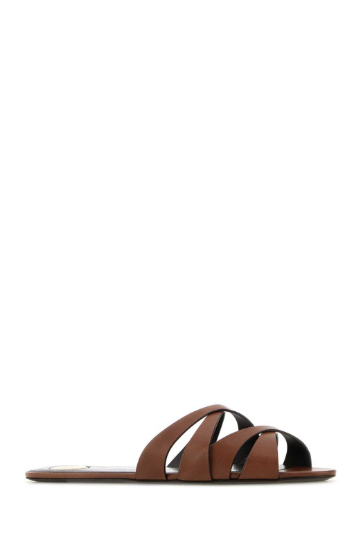Brown leather Chandelle slippers SAINT LAURENT (859266DWE00)