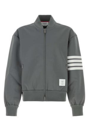 Grey stretch viscose blend bomber jacket THOM BROWNE (MJT569AJ0242)