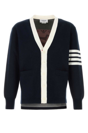 Midnight blue cotton blend cardigan Black THOM BROWNE (MKC634AY3043)