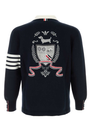 Midnight blue cotton blend cardigan Black THOM BROWNE (MKC634AY3043)