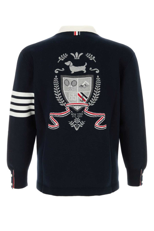 Midnight blue cotton blend cardigan Black THOM BROWNE (MKC634AY3043)