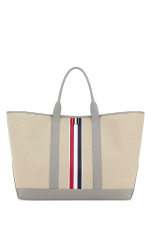 Sand canvas medium shopping bag Gray THOM BROWNE (UAG261AF0492)