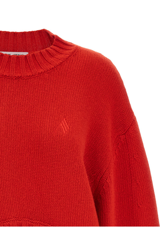 Asymmetrical hem sweater Red