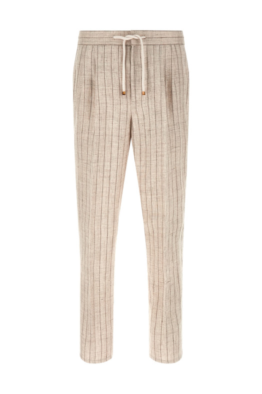 Striped linen trousers Beige