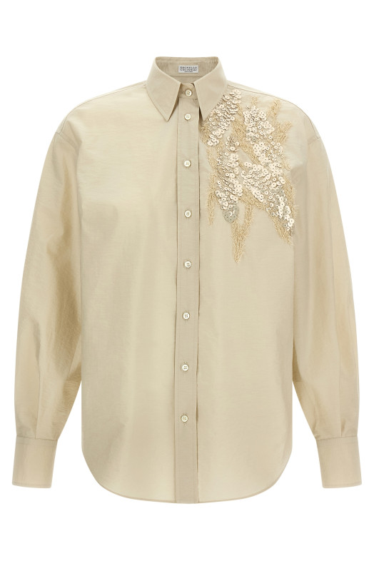 Sequin embroidery shirt Beige