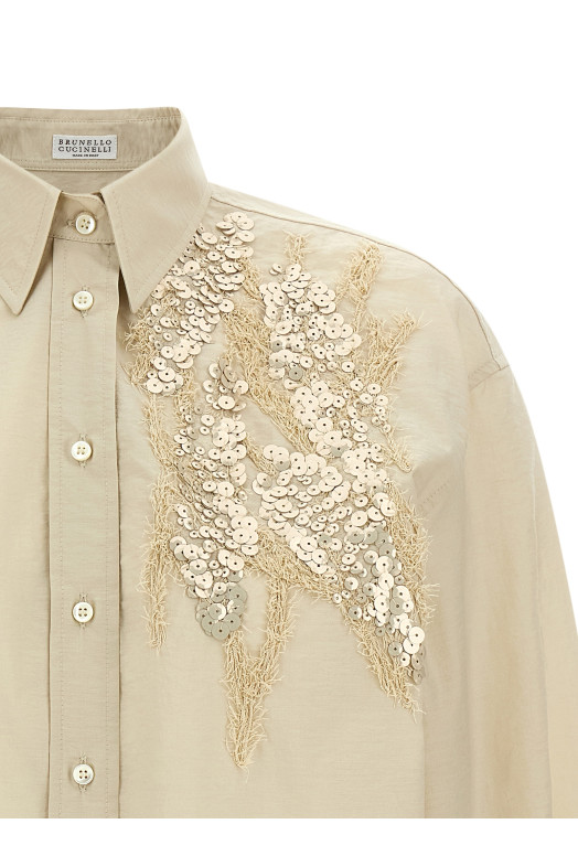 Sequin embroidery shirt Beige