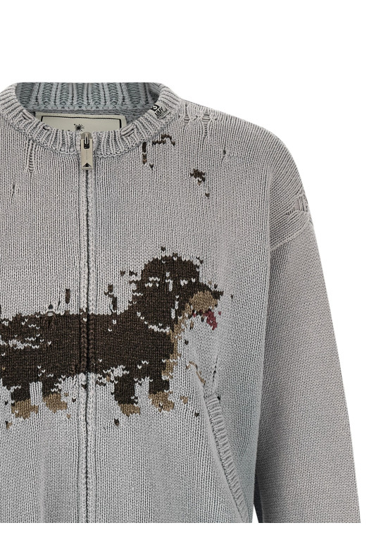 'Dog Jacquard Knit' cardigan Gray