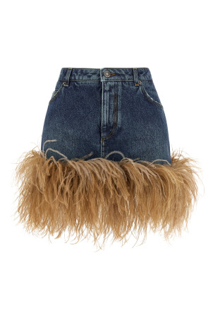 Feather denim skirt Blue