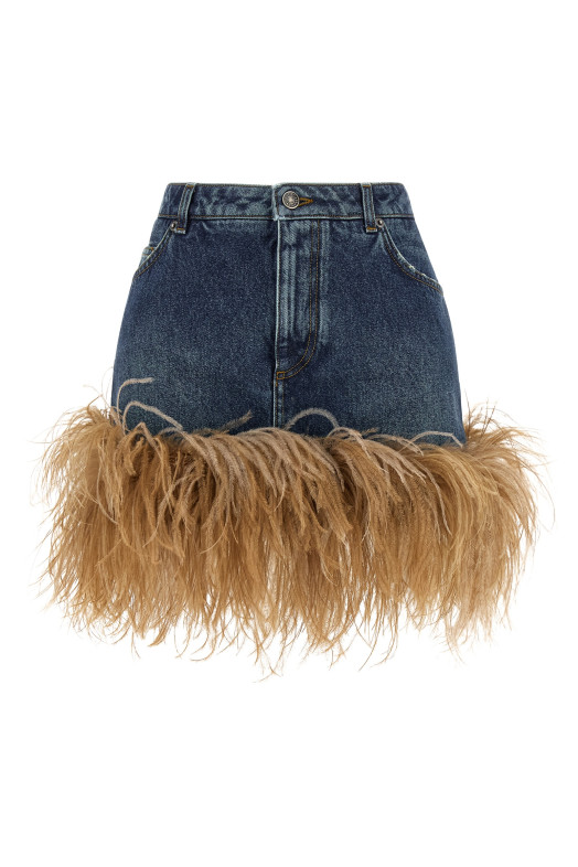 Feather denim skirt Blue
