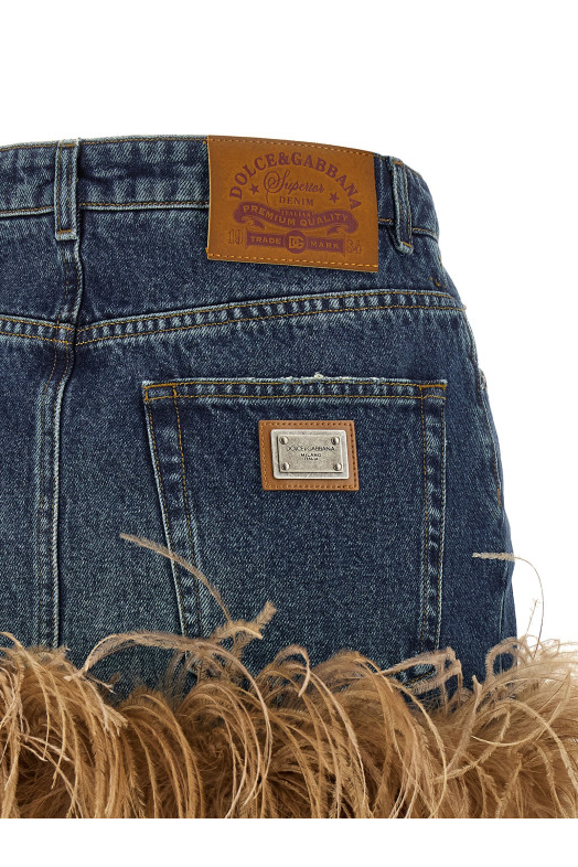Feather denim skirt Blue
