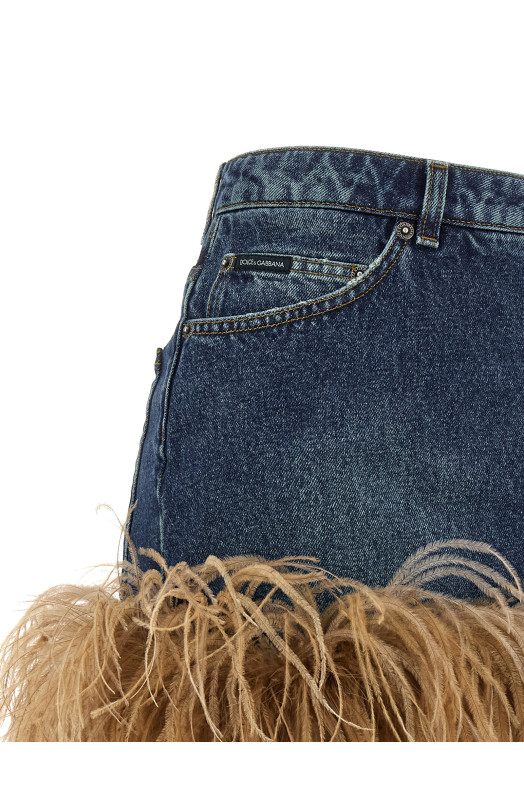 Feather denim skirt Blue