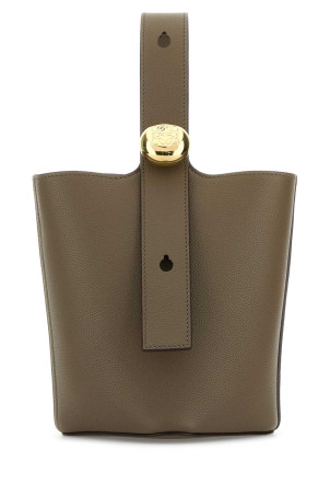 Dove grey leather mini Pebble bucket bag Gray LOEWE (AANBBBMX31)