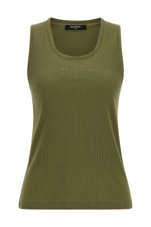 Logo embroidery tank top Green