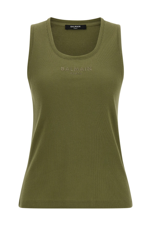 Logo embroidery tank top Green