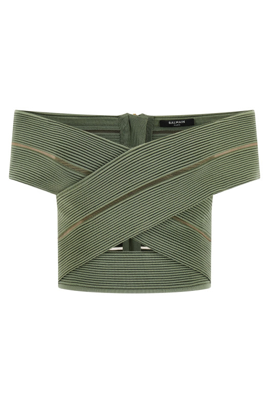 Off-the-shoulder crop top Green