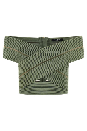 Off-the-shoulder crop top Green