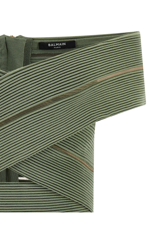 Короткий топ с открытыми плечами, зеленый BALMAIN GF0AB580KJ757EU