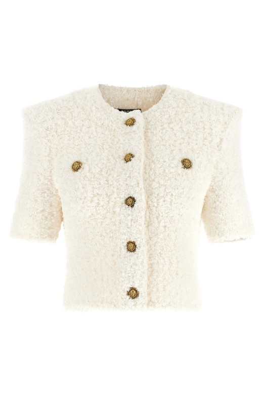 Cardigan tweed plumetis White
