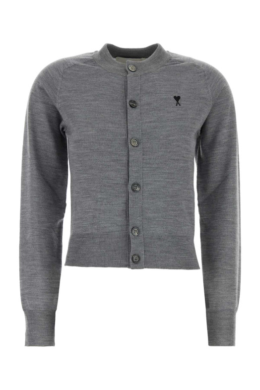 Grey wool cardigan AMI (FKC386KN0039)