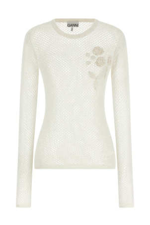 Pointelle cotton sweater White
