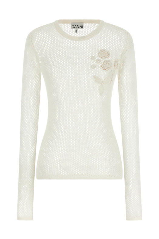 Pointelle cotton sweater White
