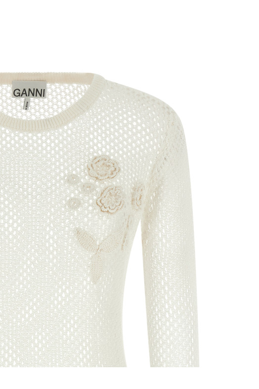 Pointelle cotton sweater White