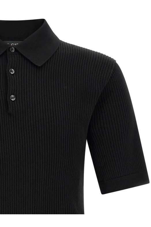 Micro-ribbed polo shirt  Black