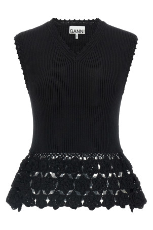 'Cotton Crochet' vest Black