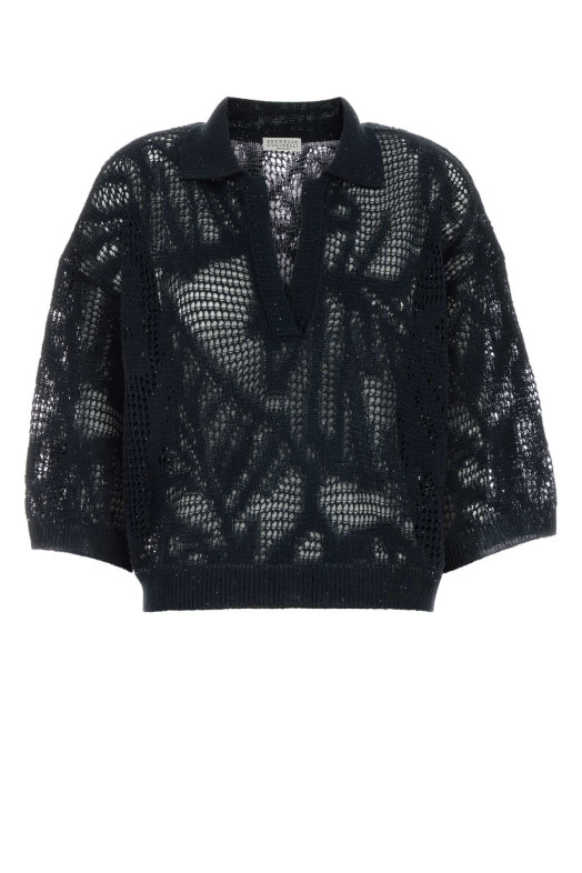 Midnight blue crochet polo shirt BRUNELLO CUCINELLI (MDT771005)