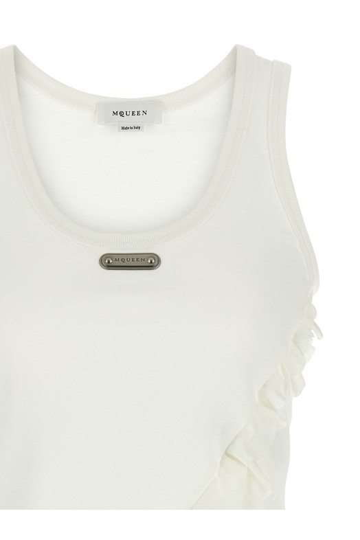 Silk ruffle tank top White