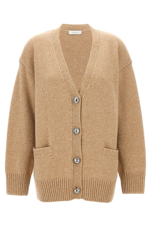 Logo button cardigan Beige