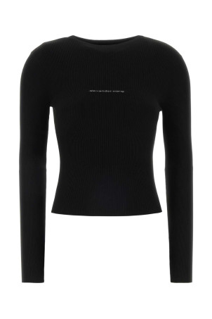 Black stretch nylon t-shirt White ALEXANDER WANG (1KC2261036)