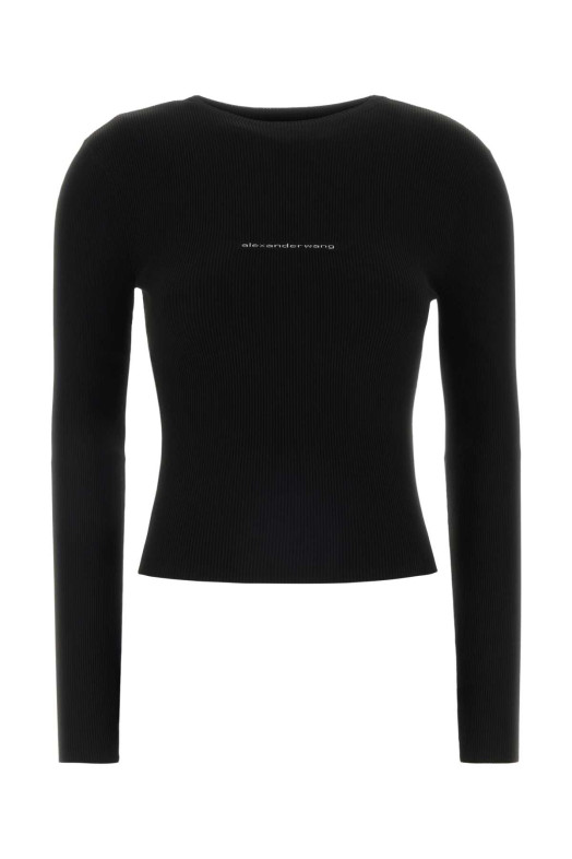 Black stretch nylon t-shirt White ALEXANDER WANG (1KC2261036)