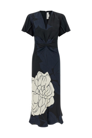 'Gathered V-Neck' midi dress Blue