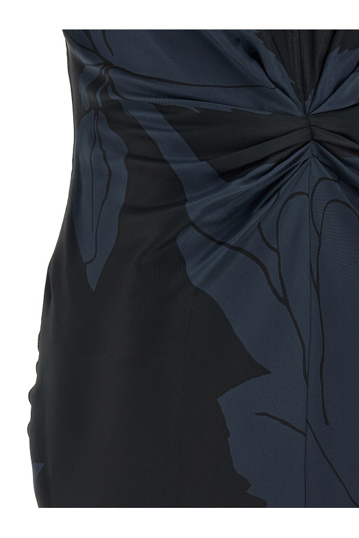 'Gathered V-Neck' midi dress Blue