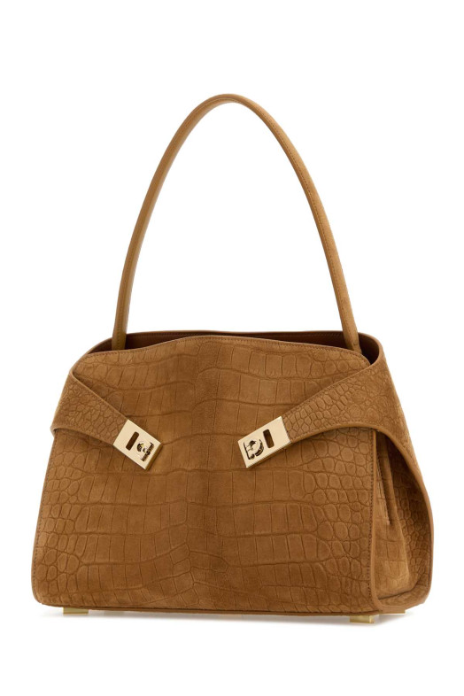 Camel suede medium Hug Soft shoulder bag Beige SALVATORE FERRAGAMO (219816792869)