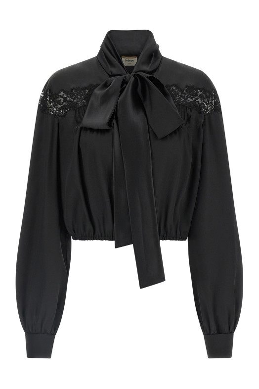 Lace silk shirt Black