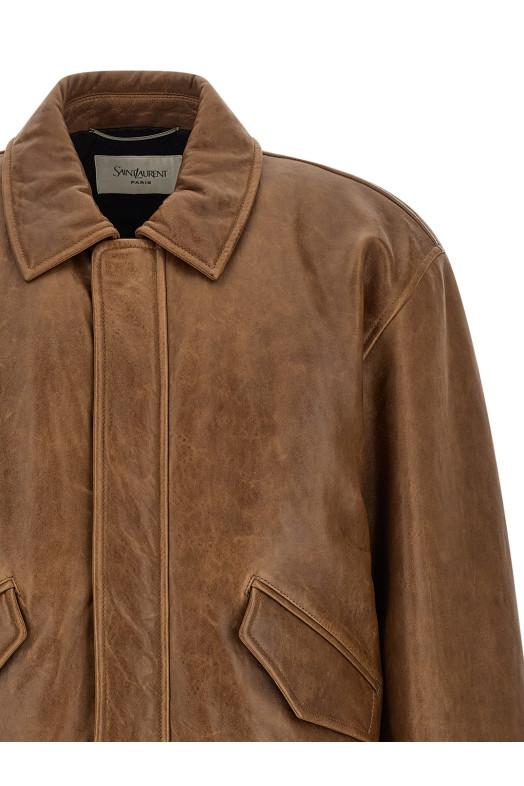 Vintage leather bomber jacket Brown