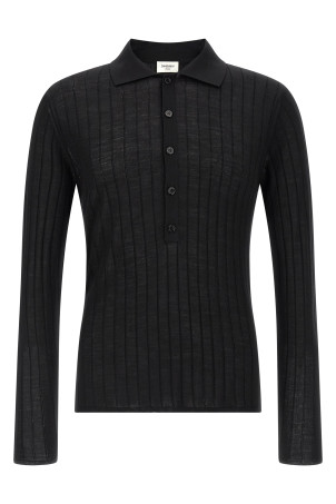 Pointelle wool polo shirt Black