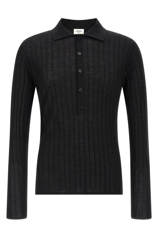 Pointelle wool polo shirt Black