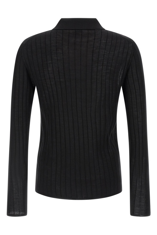 Pointelle wool polo shirt Black