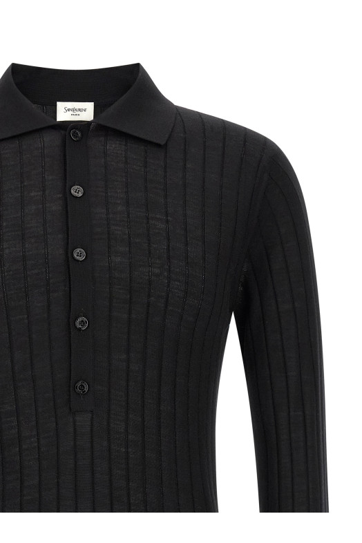 Pointelle wool polo shirt Black