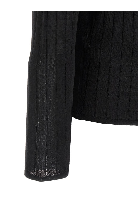 Pointelle wool polo shirt Black