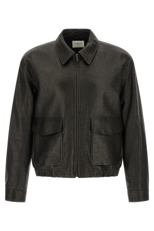 Hammered leather bomber jacket Black