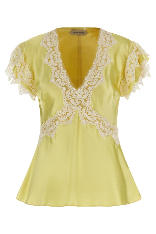 Satin and lace top Yellow